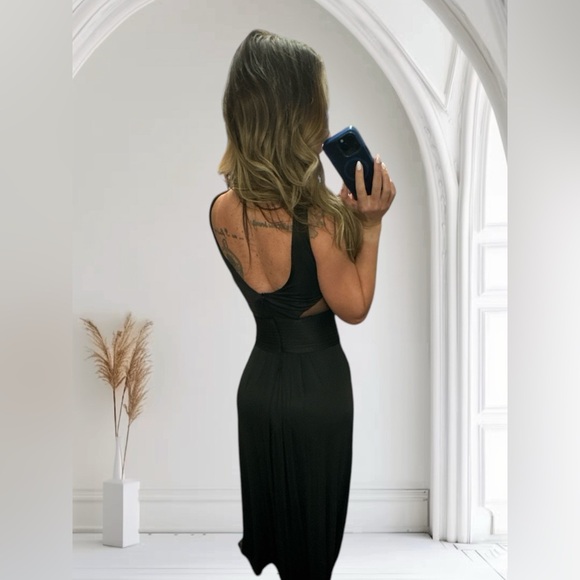 BCBGMAXAZRIA Magdalena Black Sheer Draped Jersey Gown Dress XXS Formal Maxi - Picture 8 of 15